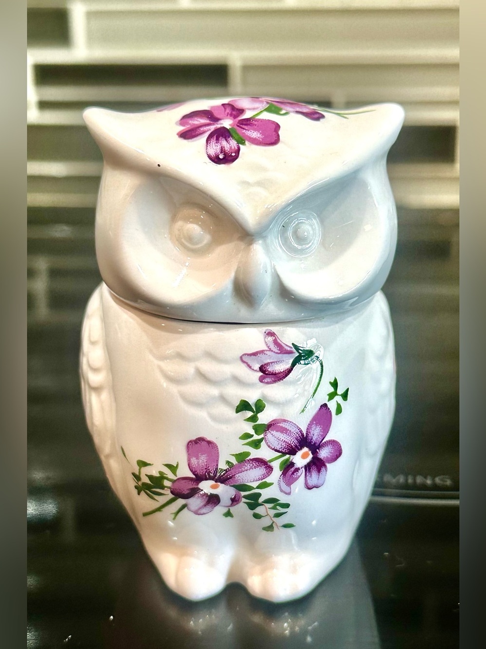 VTG Hammersley Victorian Violets Bone China Owl Jar